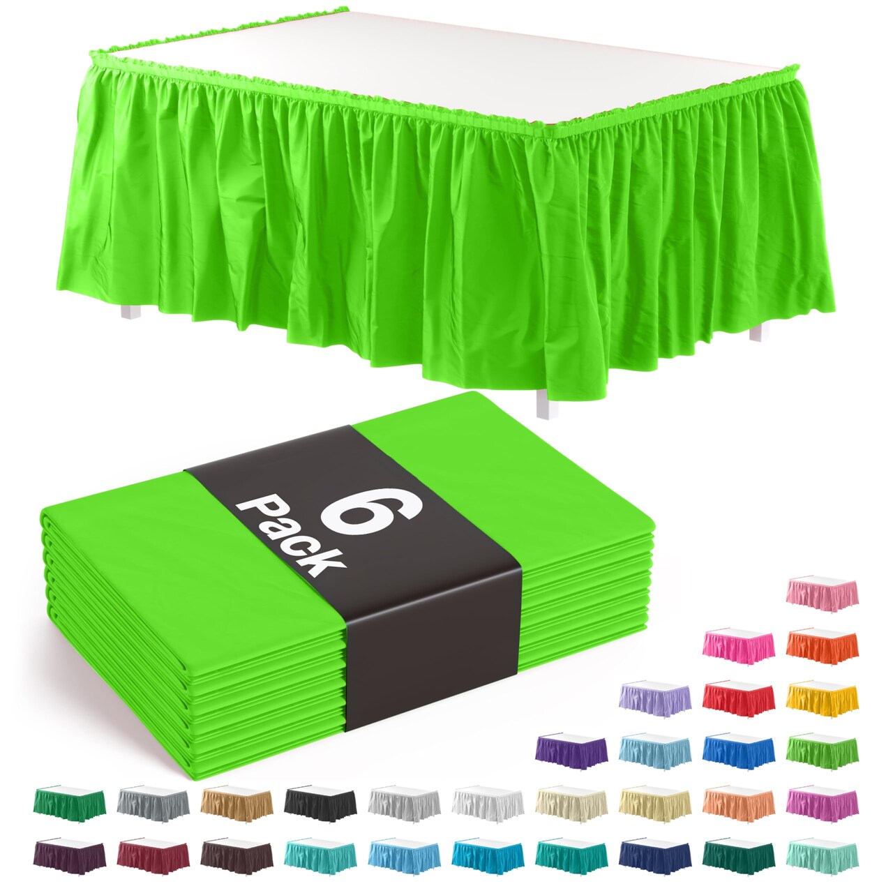 Ruffle Disposable Table Skirt 14 Ft Long Pleated Table Skirts with Adhesive Strip – Fits 6ft+ Rectangle or Round Tables – Ideal for Birthday Parties, Gender Reveal, Baby Showers & Event Decorations 6 pack by Exquisite